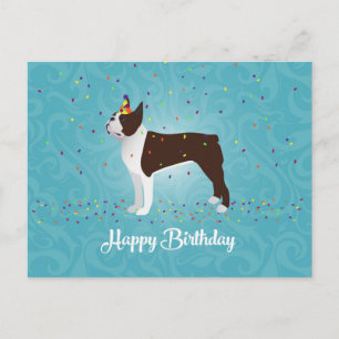 Brown Boston Terrier Birthday Design Postkarte