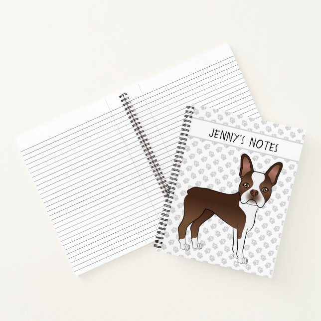 Brown Boston Terrier Cartoon Dog & Custom Text Notizbuch (Innenseite)