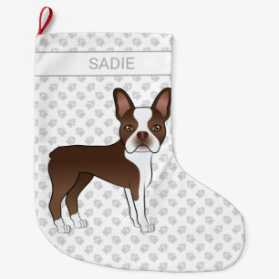 Brown Boston Terrier Cartoon Dog & Individuelle Na Großer Weihnachtsstrumpf