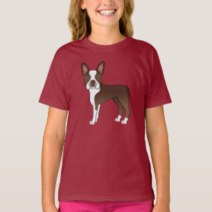 Brown Boston Terrier Niedlich Cartoon Dog Illustra T-Shirt