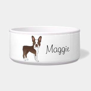 Brown Boston Terrier Niedlicher Cartoon Hund mit e Napf
