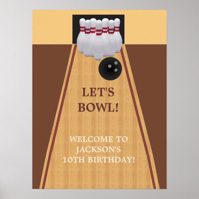 Brown Bowling Birthday Party Poster (Vorne)