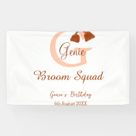 Brown broom Squad Geburtstagsname Pfirsichmonogram Banner