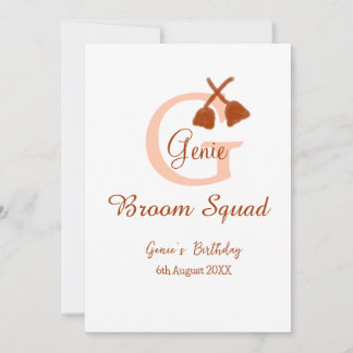 Brown broom Squad Geburtstagsname Pfirsichmonogram Einladung
