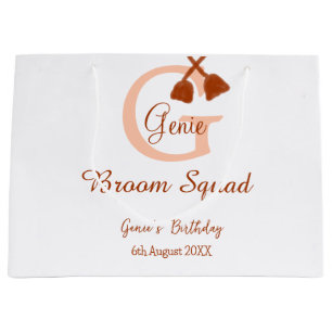 Brown broom Squad Geburtstagsname Pfirsichmonogram Große Geschenktüte