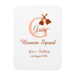 Brown broom Squad Geburtstagsname Pfirsichmonogram Magnet