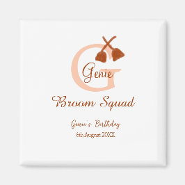 Brown broom Squad Geburtstagsname Pfirsichmonogram Magnet