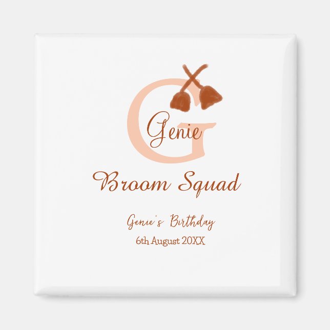 Brown broom Squad Geburtstagsname Pfirsichmonogram Magnet (Vorne)