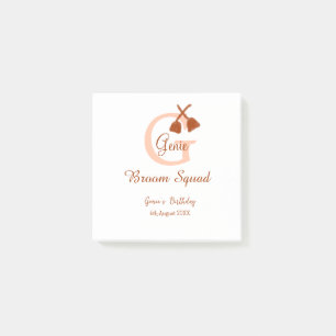 Brown broom Squad Geburtstagsname Pfirsichmonogram Post-it Klebezettel