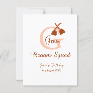 Brown broom Squad Geburtstagsname Pfirsichmonogram Postkarte