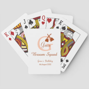 Brown broom Squad Geburtstagsname Pfirsichmonogram Spielkarten