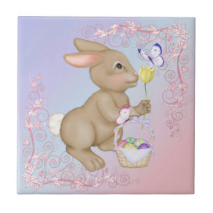Brown Bunny and Egge Basket Fliese