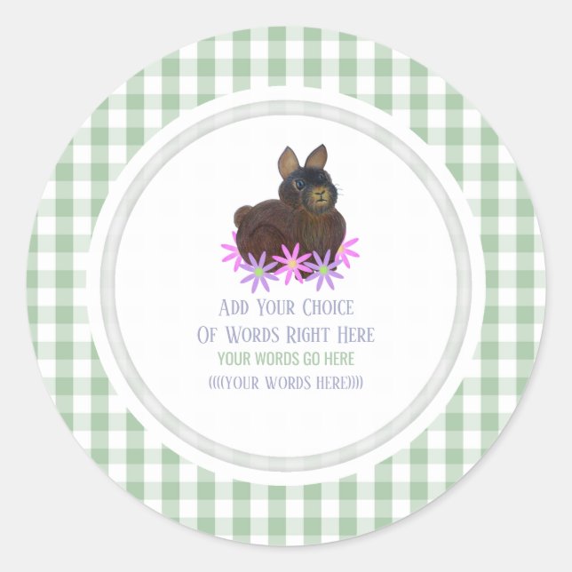 Brown Bunny Daisy und Gingham Runder Aufkleber (Vorderseite)