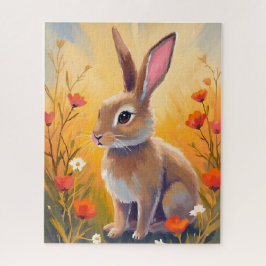 Brown Bunny Floral Field Animal Painting Puzzle