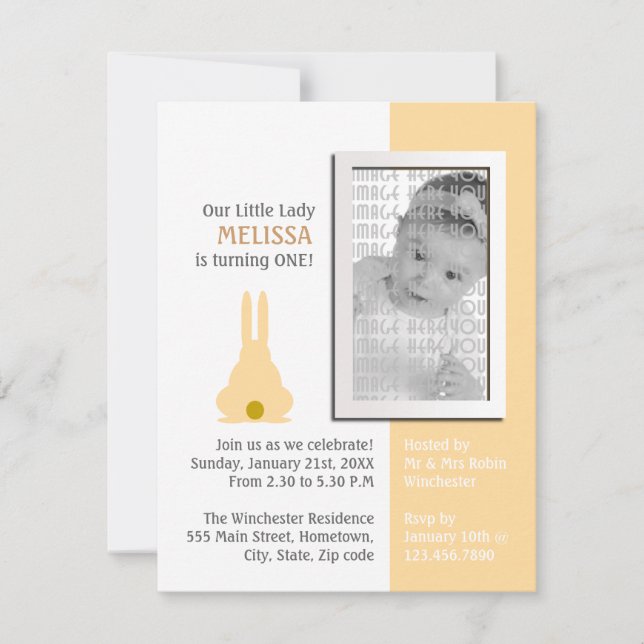 Brown Bunny Foto Geburtstag Einladung (Vorderseite)