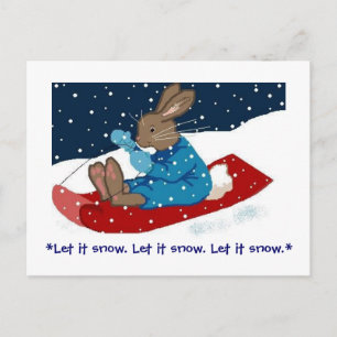 Brown Bunny on Sled Feiertagspostkarte