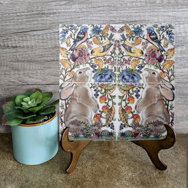 Brown Bunny Rabbit Bird Hübsches Jacobsdesign Fliese (Von Creator hochgeladen)