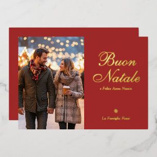 Brown Buon Natale e Felice Anno Nuovo Script Foto Folien Feiertagskarte