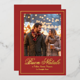 Brown Buon Natale e Felice Anno Nuovo Script Foto Folien Feiertagskarte
