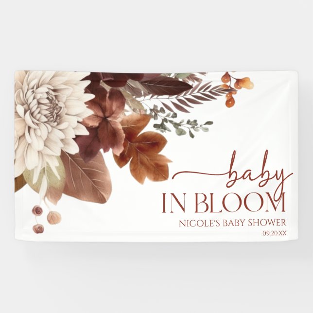 Brown Burgundy Baby in Bloom Floral Baby Dusche Banner (Horizontal)