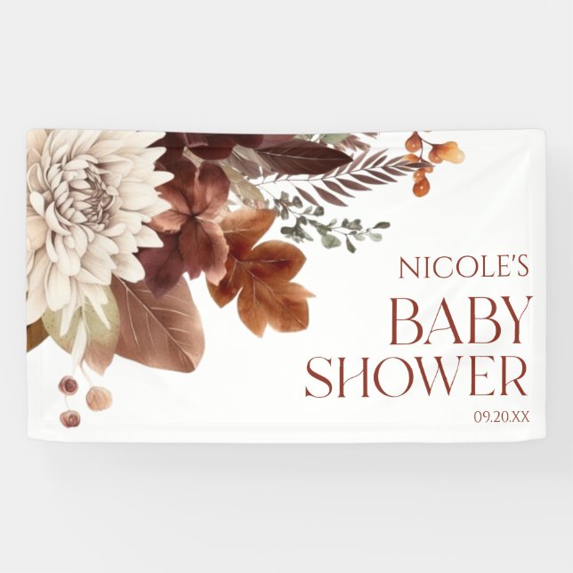 Brown Burgundy Baby in Bloom Floral Baby Dusche Banner (Horizontal)