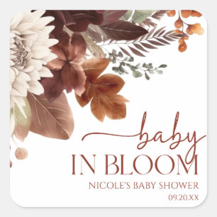 Brown Burgundy Baby in Bloom Floral Baby Dusche Quadratischer Aufkleber