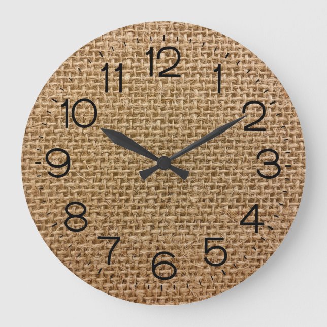 Brown Burlap Large Clock Große Wanduhr (Vorderseite)