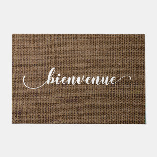 Brown Burlap Look Welcome Bienvenue Mat Fußmatte