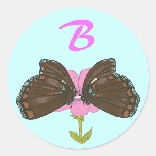 Brown Butterflies Monogram Wedding Siegels Runder Aufkleber (Vorderseite)
