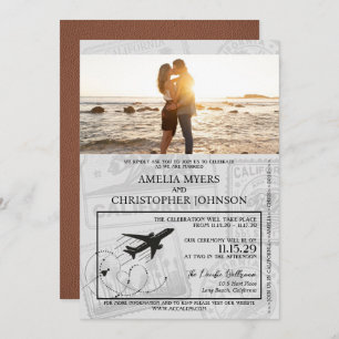 Brown California Passport Wedding Einladung