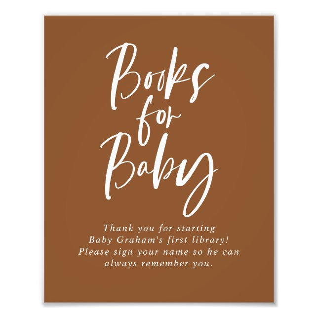 Brown Calligraphy Books for Baby Shooting Sign Fotodruck (Vorne)