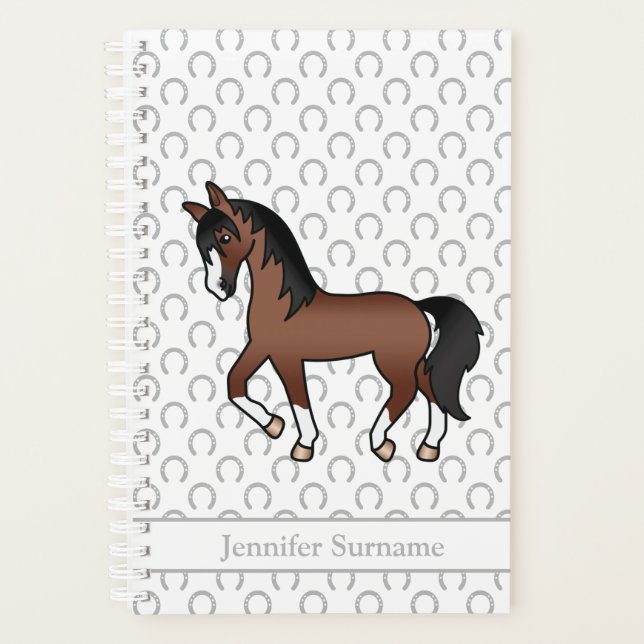 Brown Cartoon Trotting Horse & Custom Text Planer (Vorderseite)