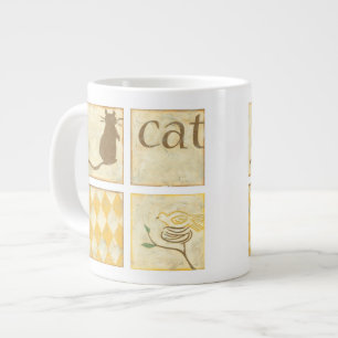 Brown Cat and Yellow Bird by Chariklia Zarria Jumbo-Tasse