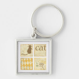 Brown Cat and Yellow Bird by Chariklia Zarria Schlüsselanhänger