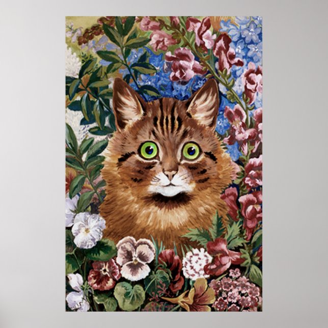 Brown Cat in Garden Poster Print (Vorne)
