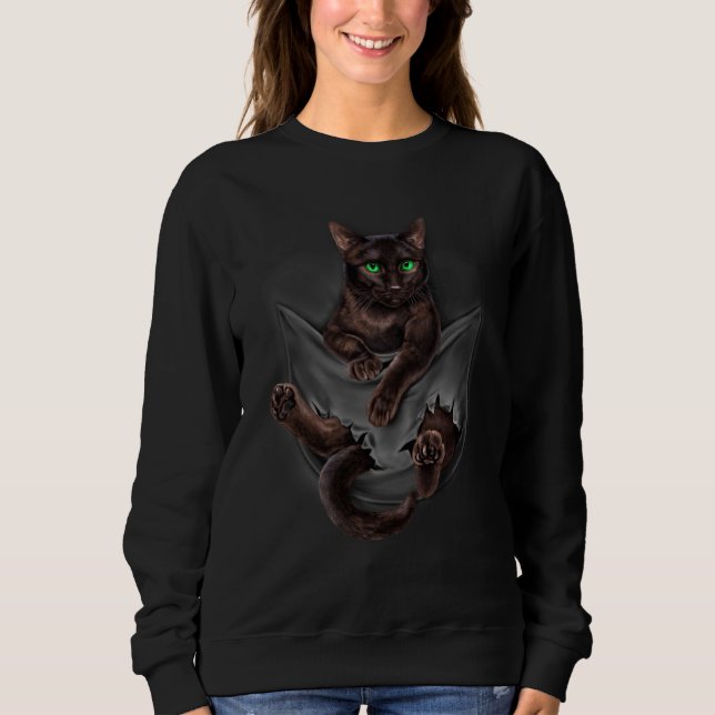 Brown Cat Sits in Pocket  Cats Sweatshirt (Vorderseite)