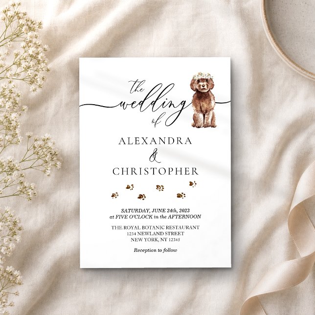 Brown Cavapoo Welpe Wedding Calligraphy Einladung (Von Creator hochgeladen)