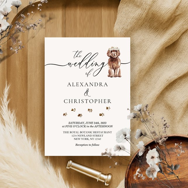 Brown Cavapoo Welpe Wedding Calligraphy Einladung (Von Creator hochgeladen)