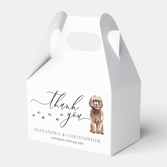Brown Cavapoo Welpe Wedding Calligraphy Vielen Dan Geschenkschachtel (Vorderseite)