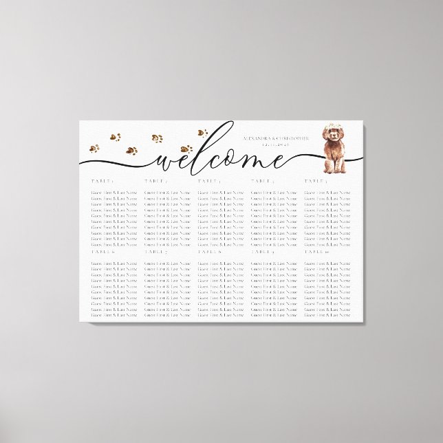 Brown Cavapoo Welpe Willkommenssitze Tischnummern Leinwanddruck (Vorderseite)