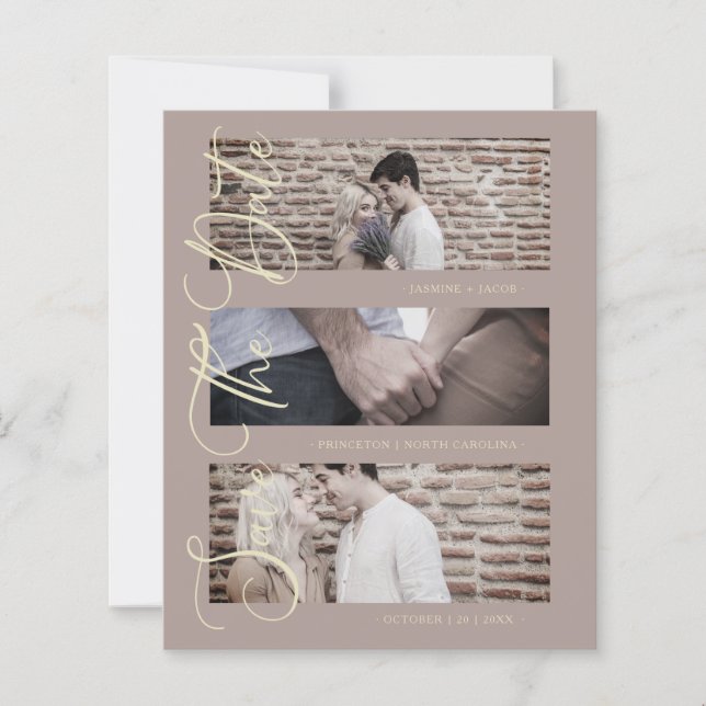 Brown Cheap Trendy Modern 3 Wedding Fotos Collage (Vorderseite)