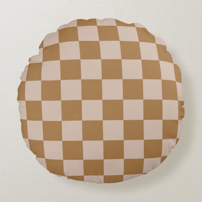 Brown Checkerboard Rundes Kissen (Vorderseite)