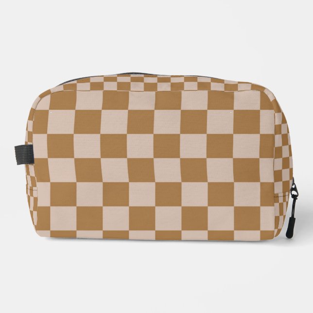 Brown Checkerboard Waschbeutel (Vorderseite)