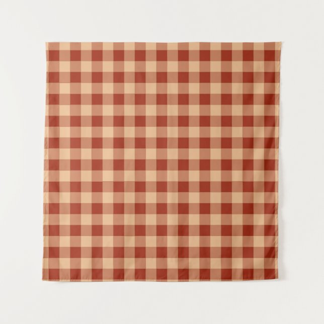 Brown Checkered Gingham Pattern Wandteppich (Vorderseite)