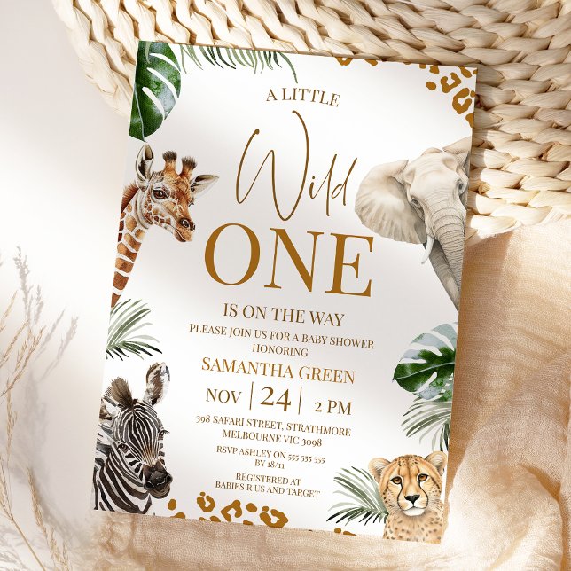 Brown Cheetah Safari Wild One Baby Shower Einladung (Safari Wild One Baby Shower Invitation, Little Wild One Safari Baby Shower Invitation, Jungle Animal)