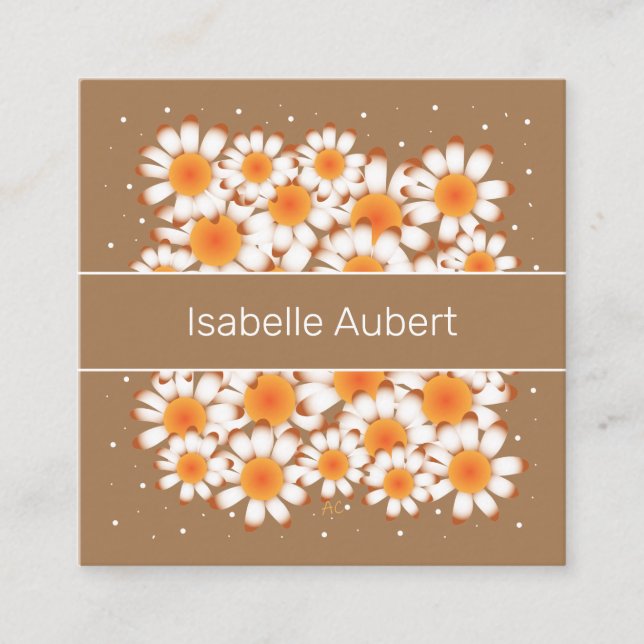 Brown Chic Floral Square Business Cards Quadratische Visitenkarte (Vorderseite)