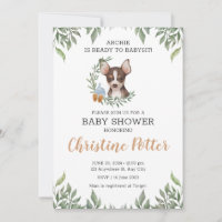 Brown Chihuahua Dog Boy Boho Greenery Baby Shower