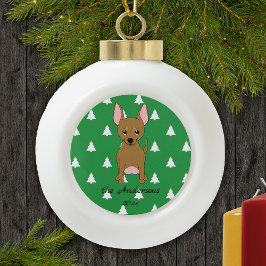 Brown Chihuahua White Christmas Trees Holiday Keramik Kugel-Ornament