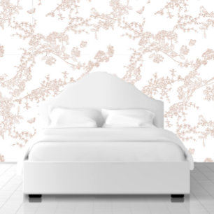 Brown Chinoiserie Toile Jouy Birds Blumengarten Tapete