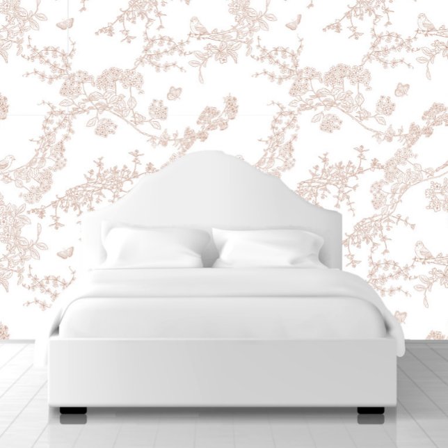 Brown Chinoiserie Toile Jouy Birds Blumengarten Tapete (Von Creator hochgeladen)